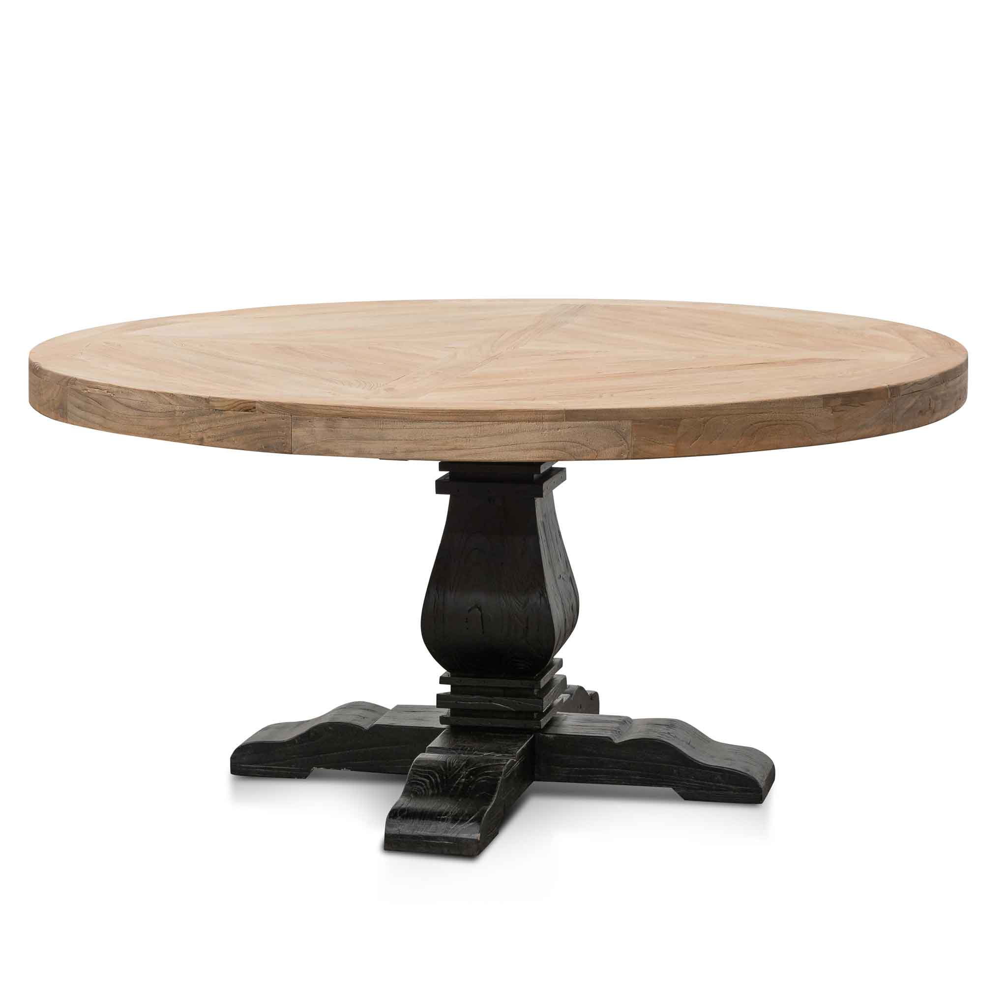 Lara Reclaimed 1.6m Round Dining Table - Natural Top and Black Base - Dining Tables