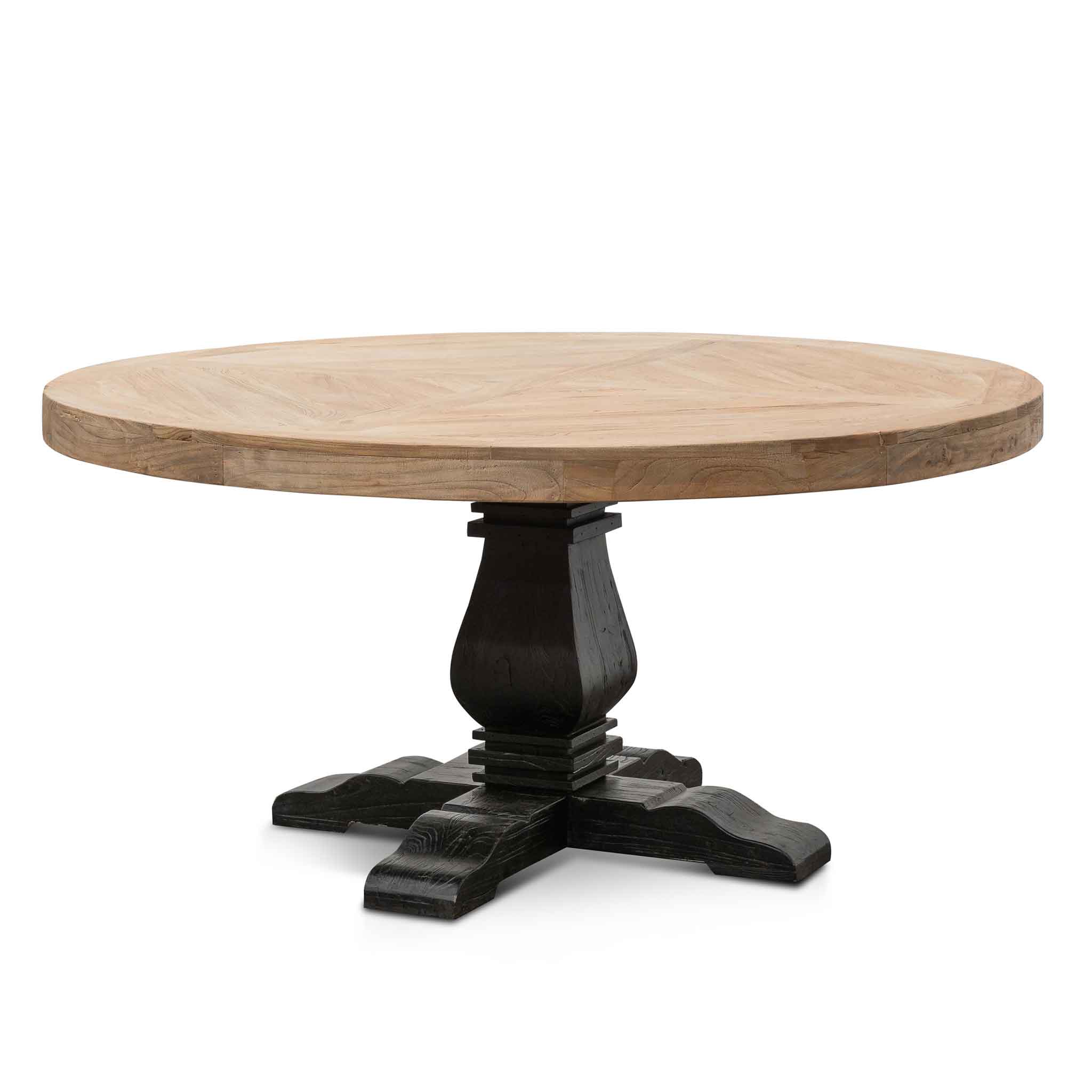 Lara Reclaimed 1.6m Round Dining Table - Natural Top and Black Base - Dining Tables