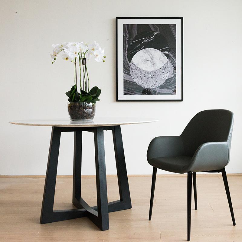 Leo 1.15m Round Marble Dining Table - Black Base - Dining Tables
