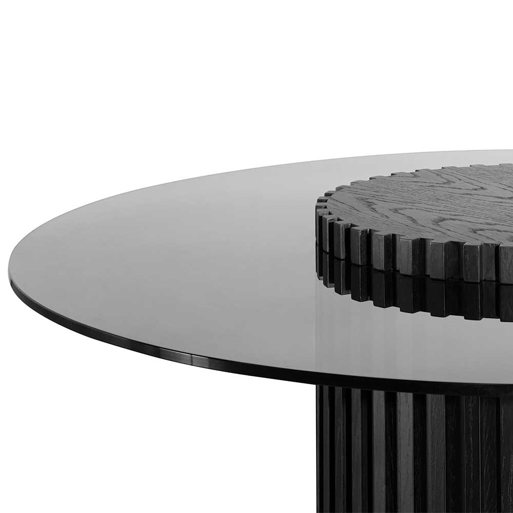Leonardo 1.2m Grey Glass Round Dining Table - Black - Dining Tables