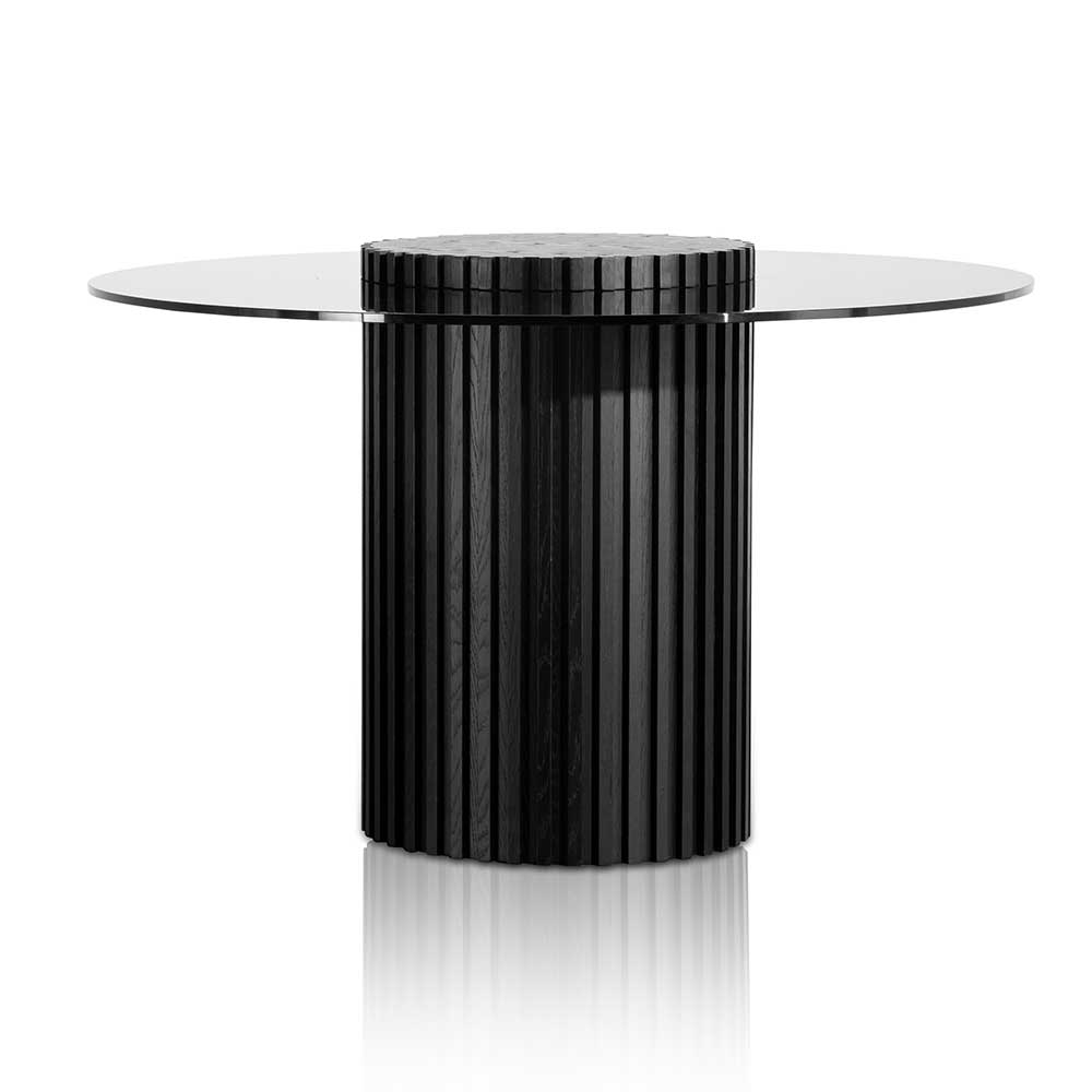 Leonardo 1.2m Grey Glass Round Dining Table - Black - Dining Tables
