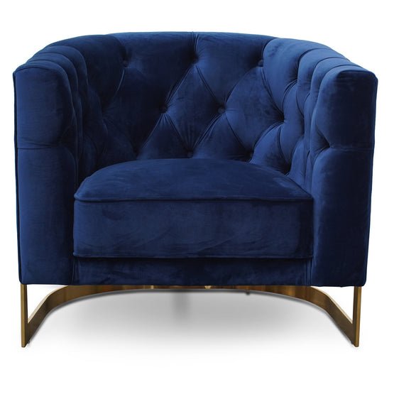 Lila Armchair - Blue Velvet - Brushed Gold Base - Armchairs