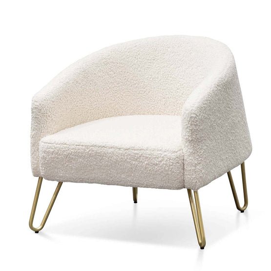 Lucas Armchair - Ivory White Synthetic Wool with Golden Legs - Armchairs