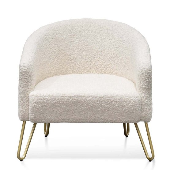 Lucas Armchair - Ivory White Synthetic Wool with Golden Legs - Armchairs