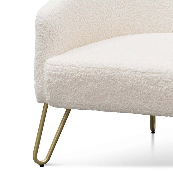 Lucas Armchair - Ivory White Synthetic Wool with Golden Legs - Armchairs