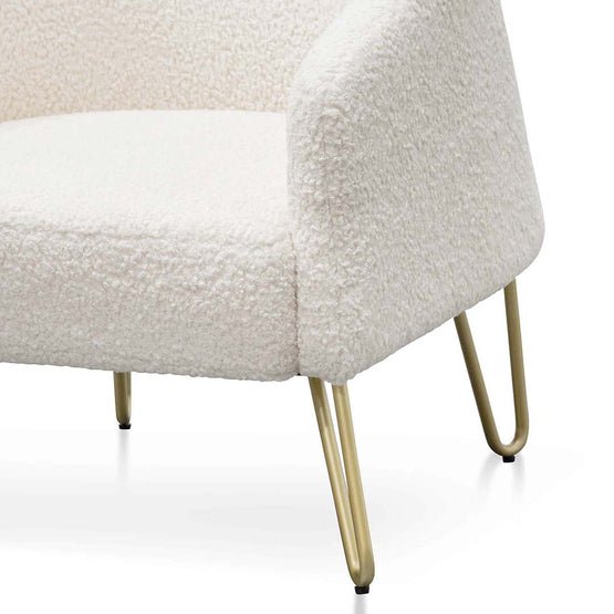 Lucas Armchair - Ivory White Synthetic Wool with Golden Legs - Armchairs