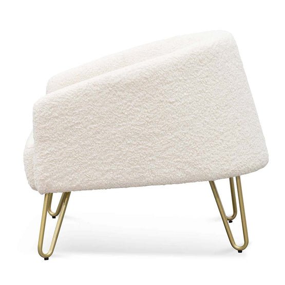 Lucas Armchair - Ivory White Synthetic Wool with Golden Legs - Armchairs