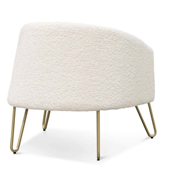 Lucas Armchair - Ivory White Synthetic Wool with Golden Legs - Armchairs