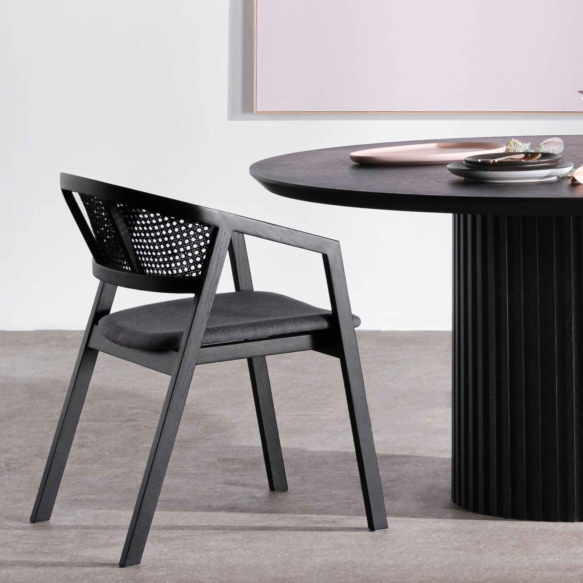 Lucas Black Wood Dining Chair - Grey Seat - Dining Chairs