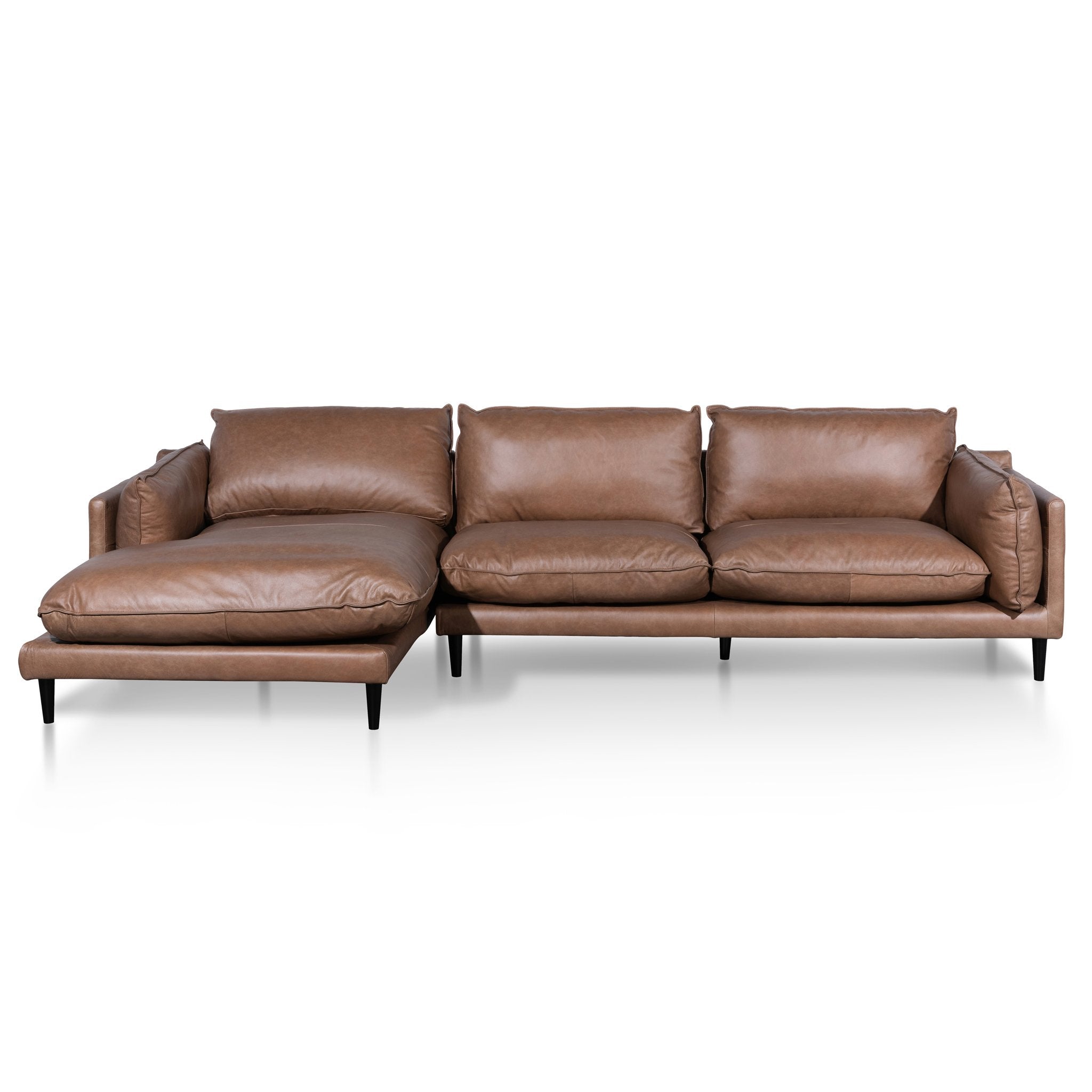 Lucio 4S Left Chaise Leather Sofa - Saddle Brown - Sofas