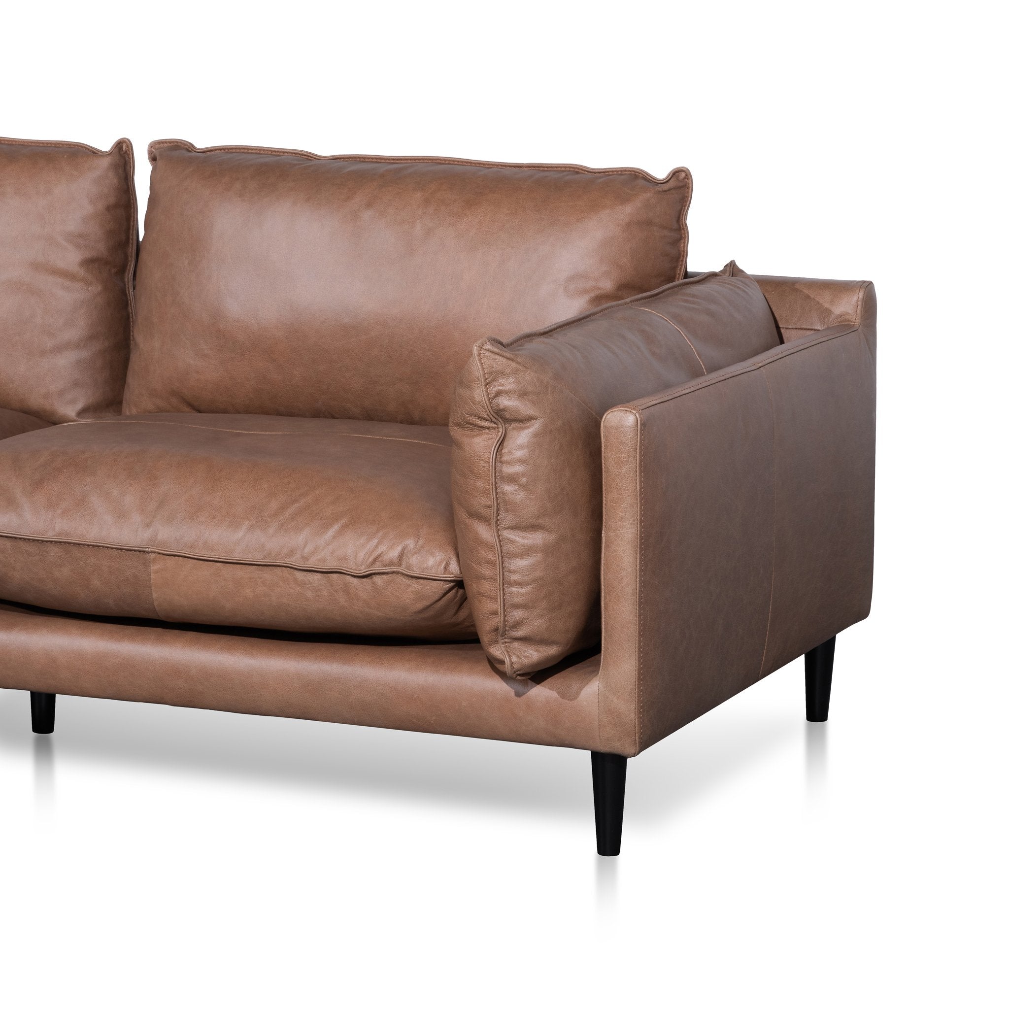 Lucio 4S Left Chaise Leather Sofa - Saddle Brown - Sofas