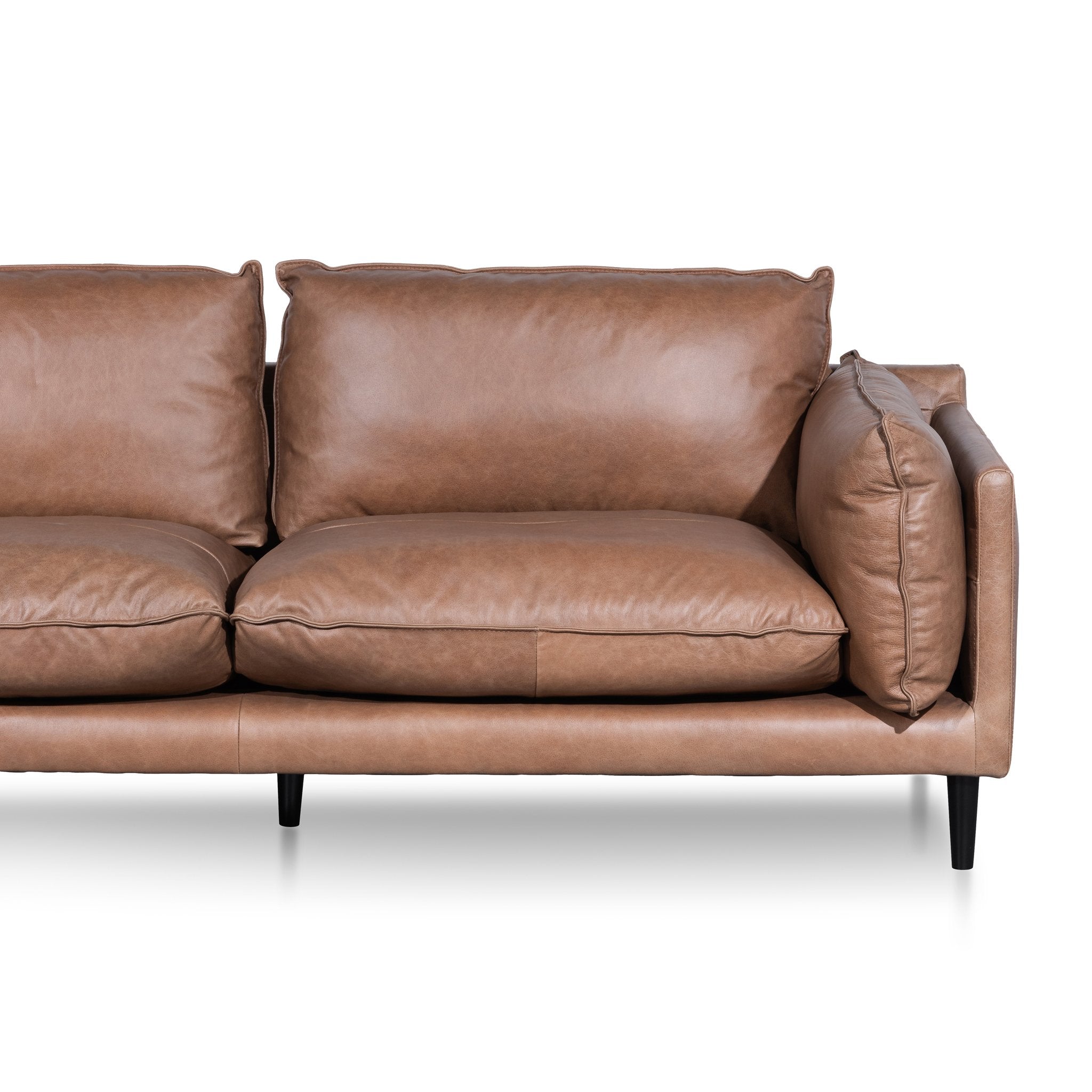 Lucio 4S Left Chaise Leather Sofa - Saddle Brown - Sofas