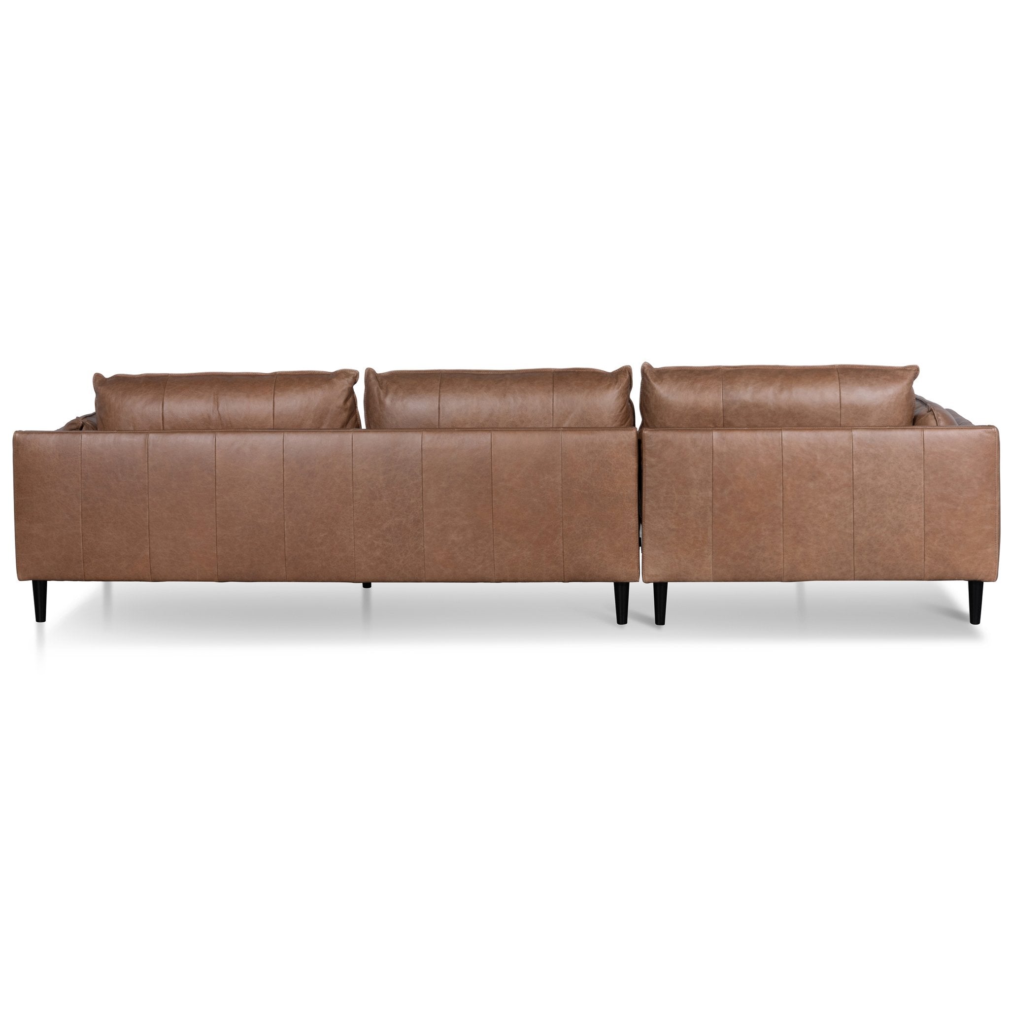 Lucio 4S Left Chaise Leather Sofa - Saddle Brown - Sofas