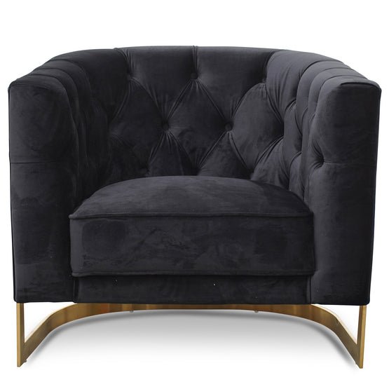 Lydia Black Velvet Armchair - Brushed Gold Base - Armchairs