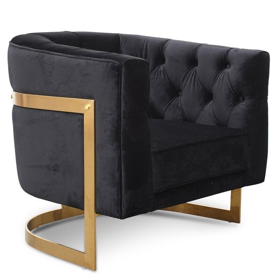 Lydia Black Velvet Armchair - Brushed Gold Base - Armchairs