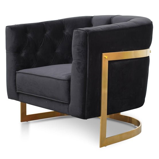 Lydia Black Velvet Armchair - Brushed Gold Base - Armchairs