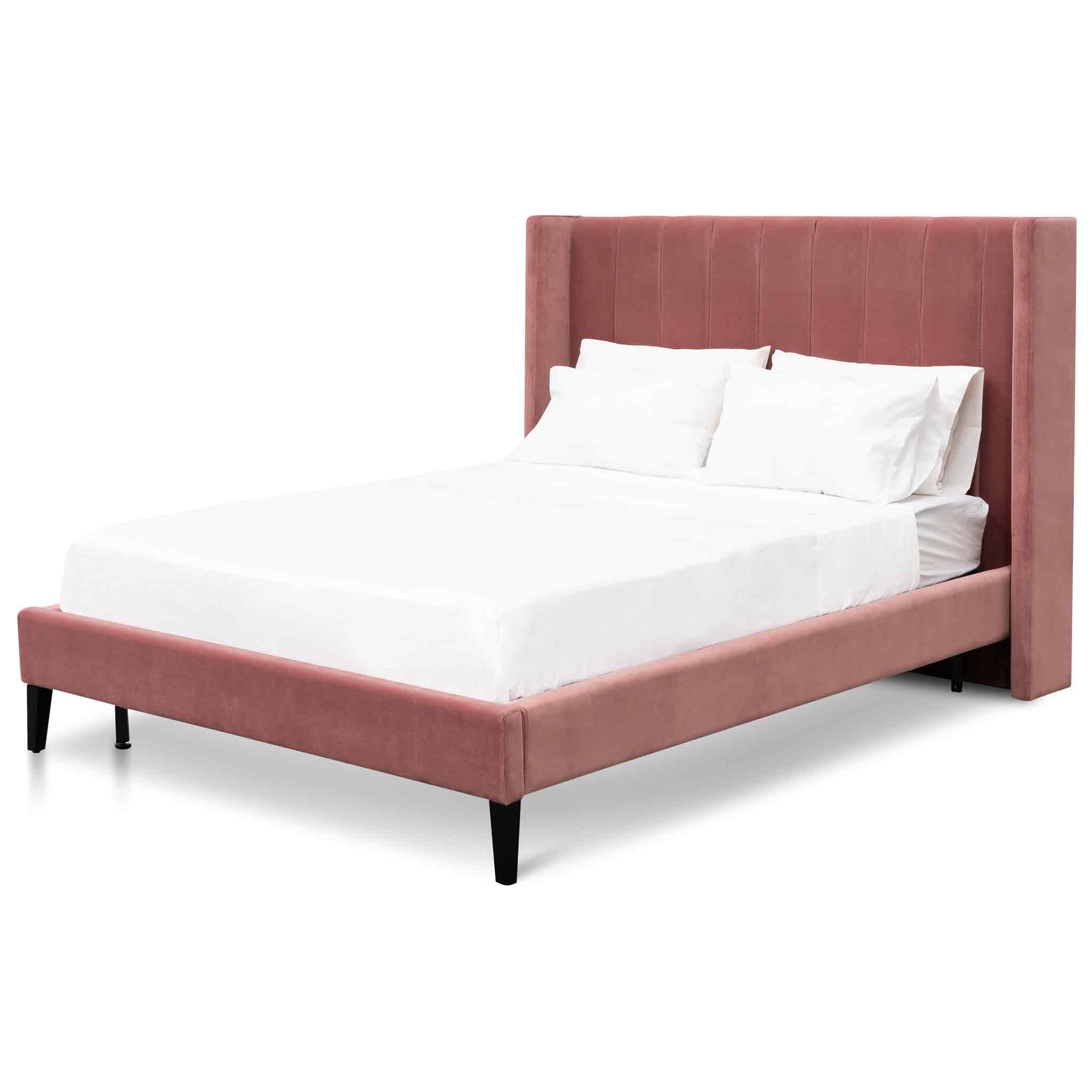 Mark Fabric King Bed Frame - Blush Peach Velvet - Beds