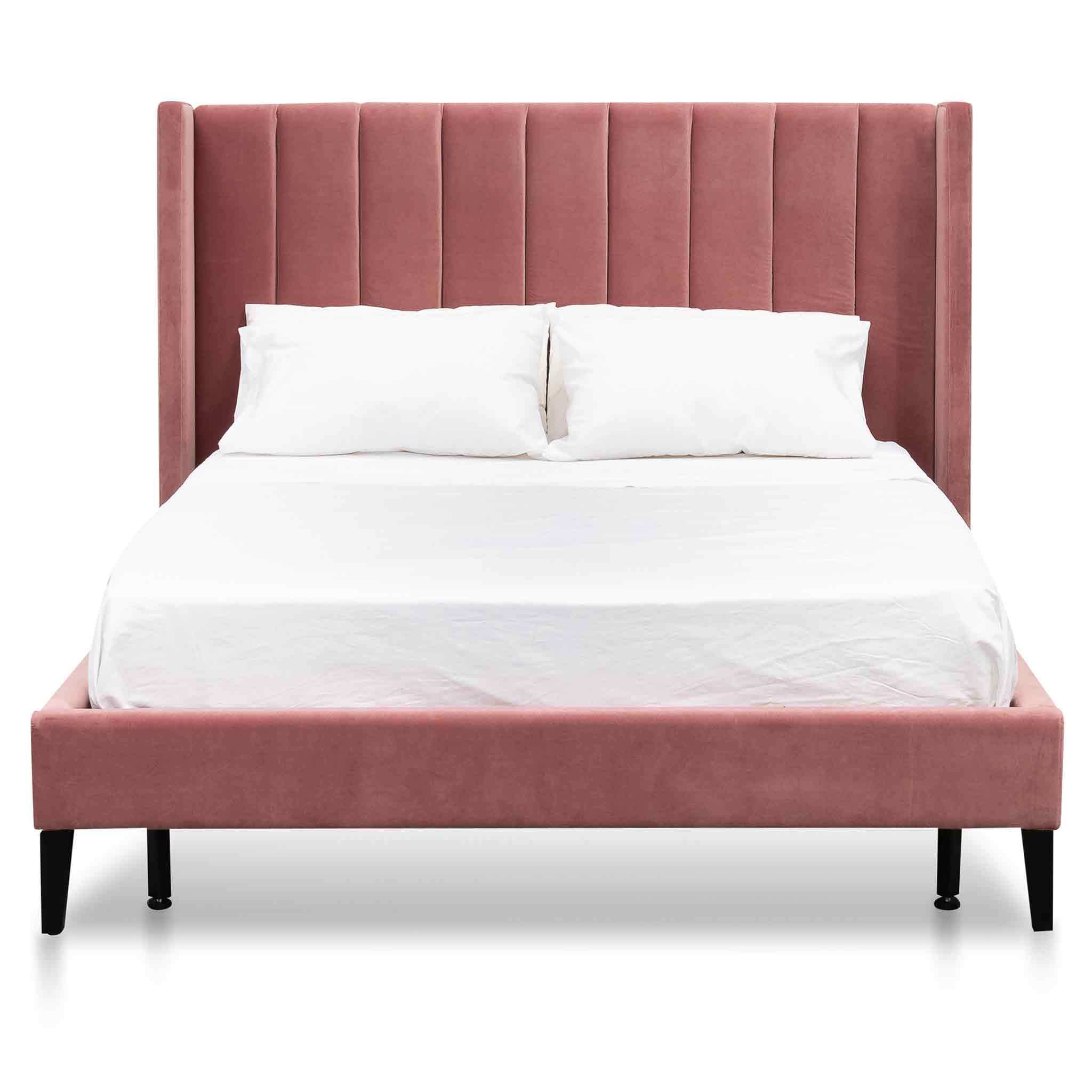 Mark Fabric King Bed Frame - Blush Peach Velvet - Beds