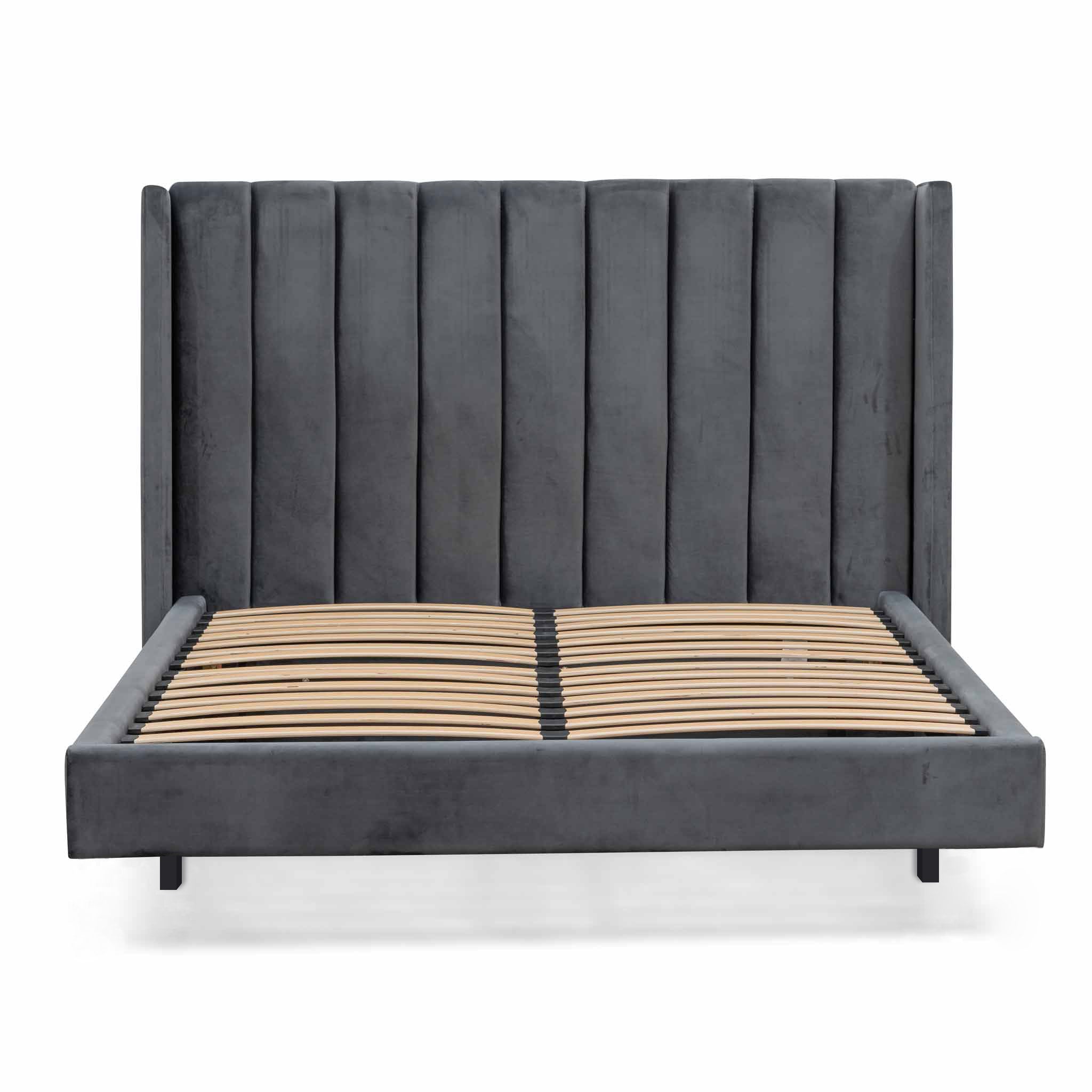 Mark King Bed Frame - Charcoal Velvet - Beds