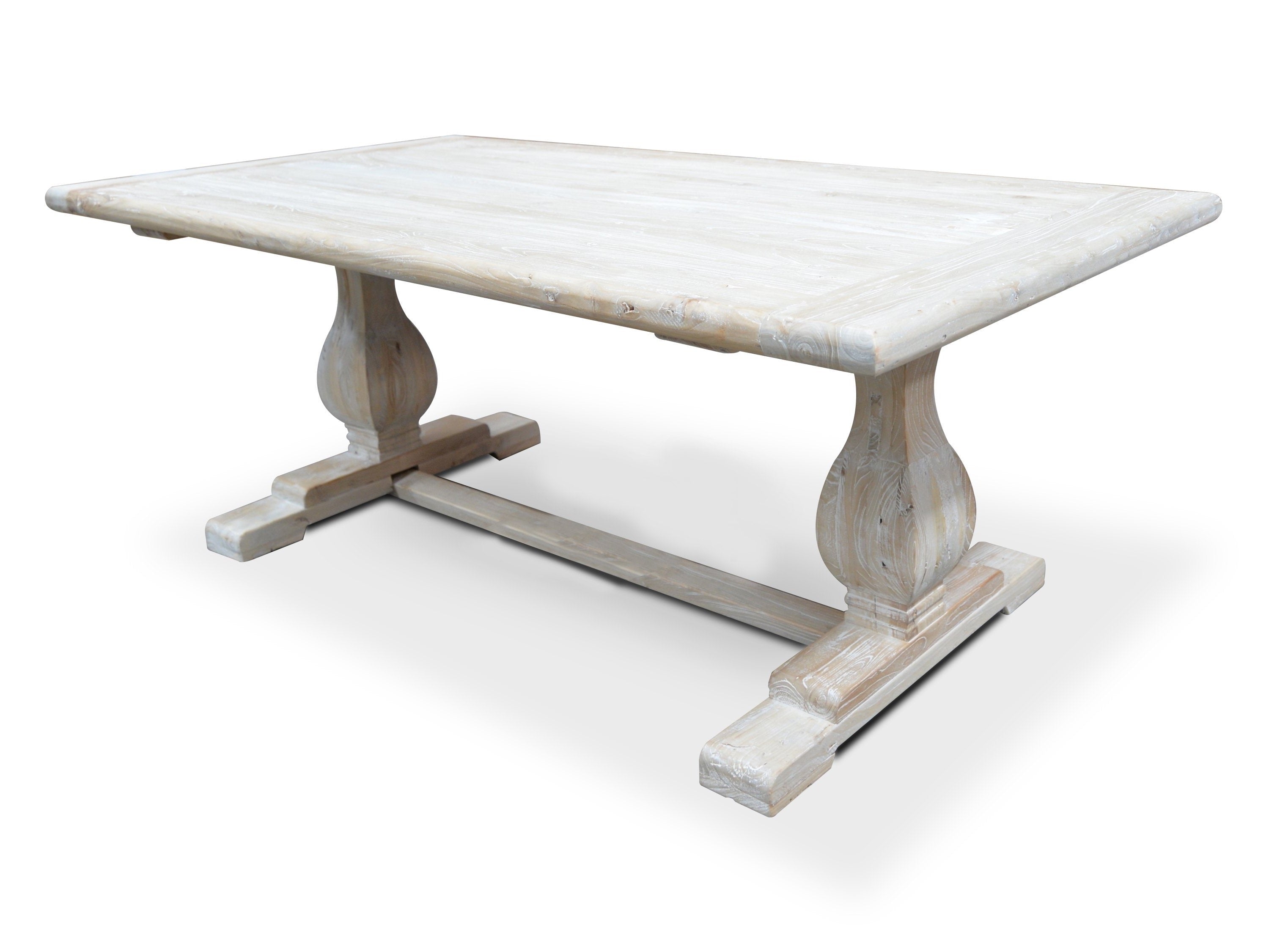 Mark Reclaimed 1.98m Ash Wood Dining Table - Rustic White Washed - Dining Tables