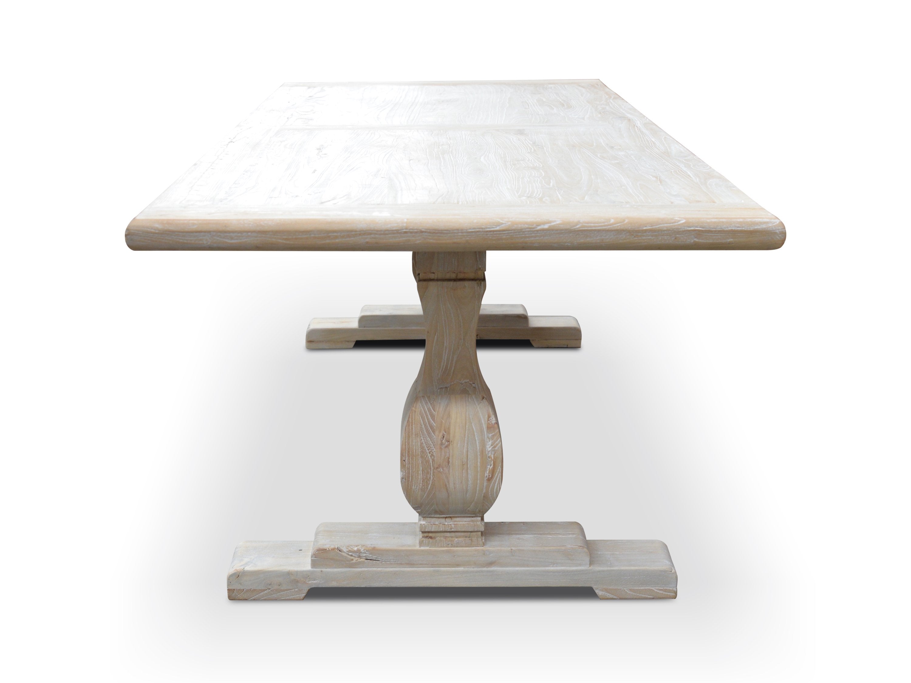 Mark Reclaimed 1.98m Ash Wood Dining Table - Rustic White Washed - Dining Tables