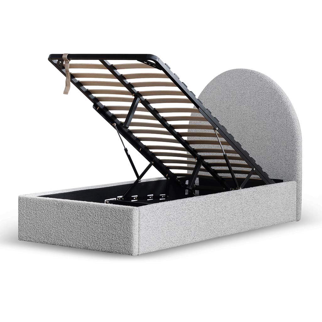 Maximus Single Bed Frame - Pepper Boucle with Storage - Beds