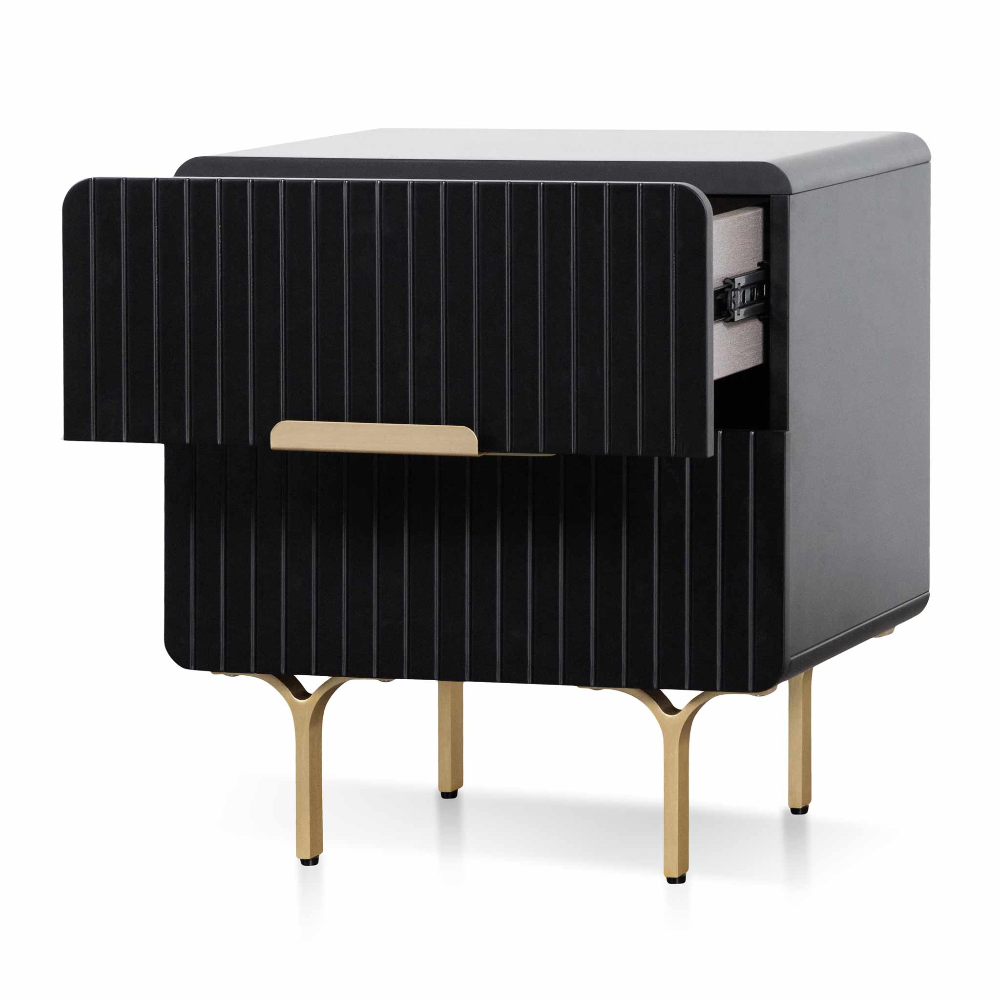 Maxwell Matte Black Bedside Table - Brass Legs and Handle - Bedside Tables