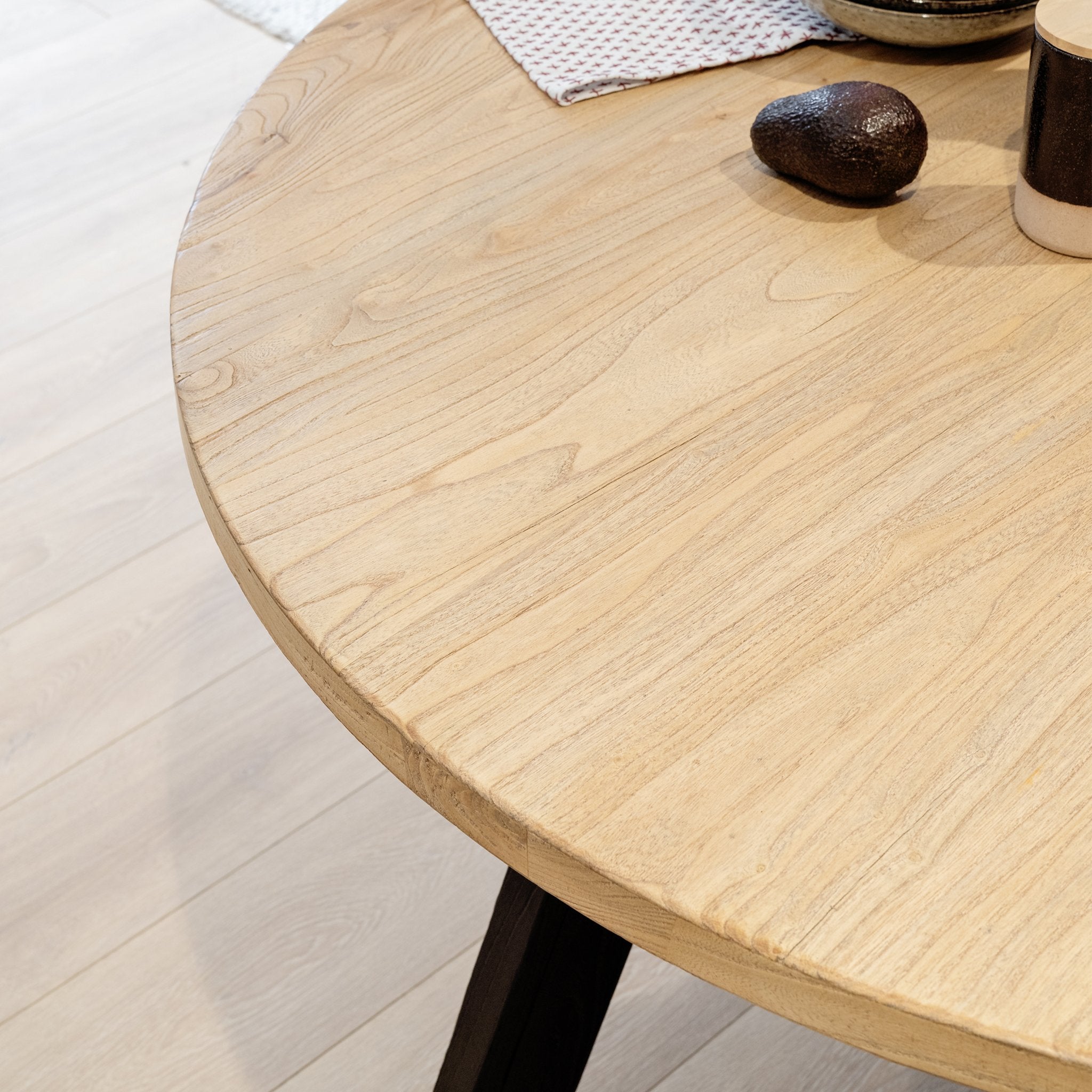 Mina Reclaimed 1.25m Round Dining Table - Black Legs - Dining Tables