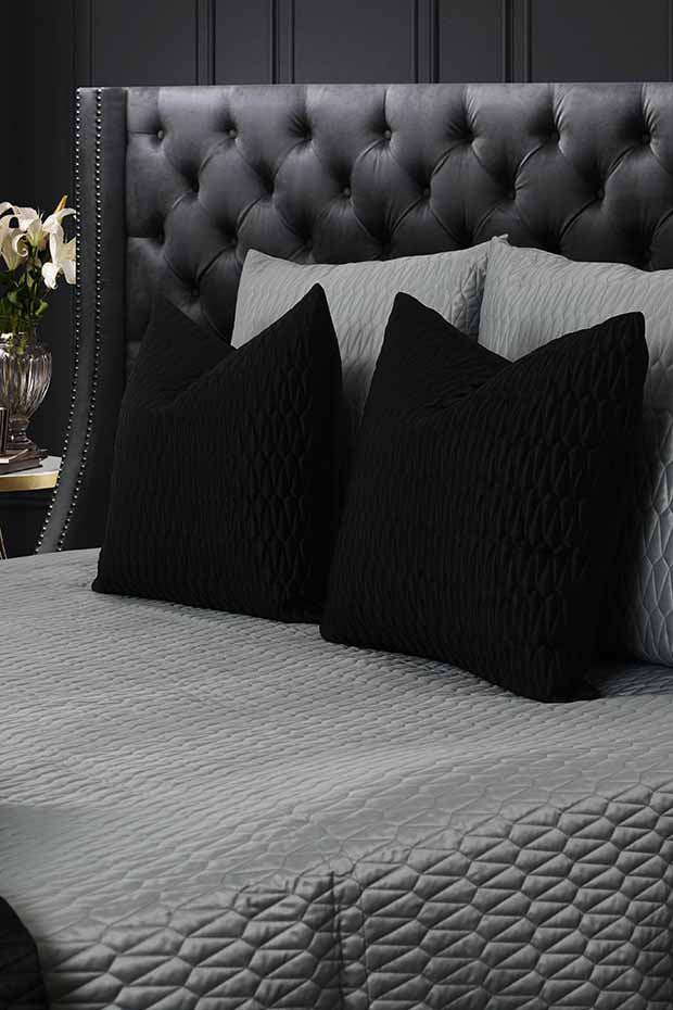 Monaco Quilted Black Pillow Cover - Pillow Covers