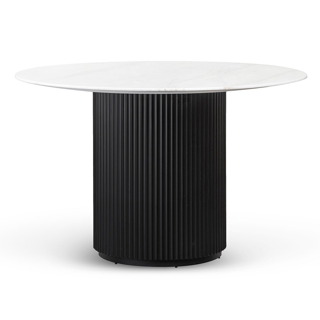 Nemo 1.2m Round White Marble Dining Table - Black - Dining Tables