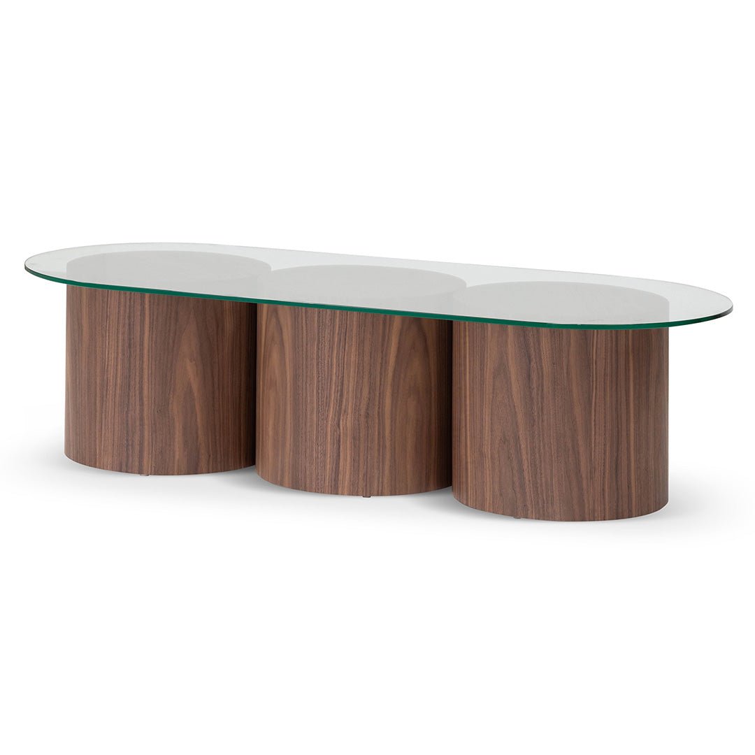 Nicholas Oval Glass Coffee Table - Walnut - Coffee Table