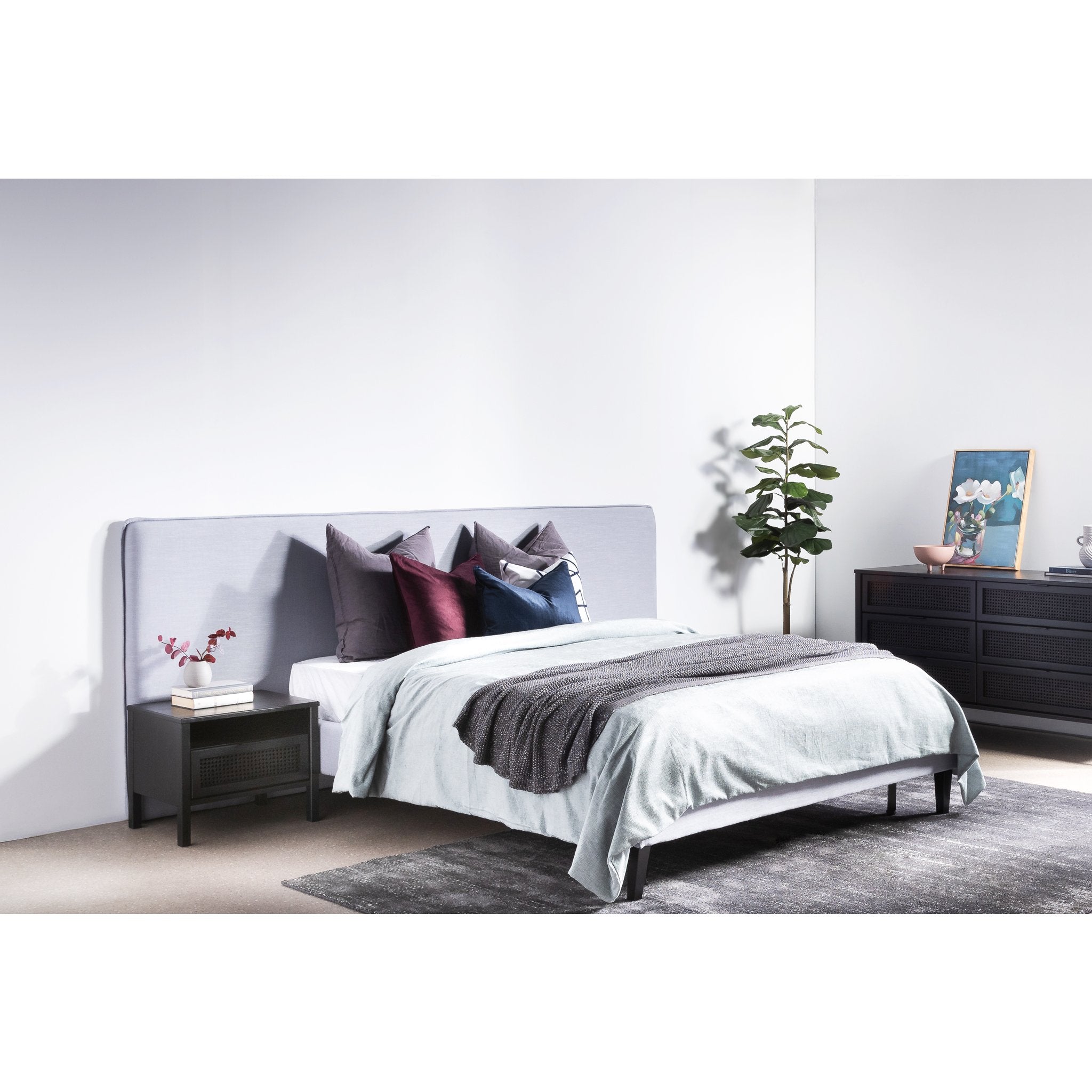 Oliver Fabric Wide King Bed Frame - Cement Grey - Beds