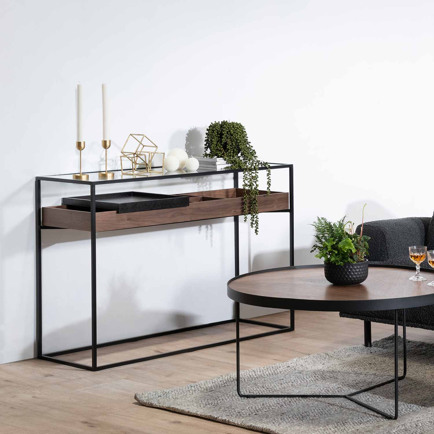 Oliver Metal Frame Console - Walnut - Console
