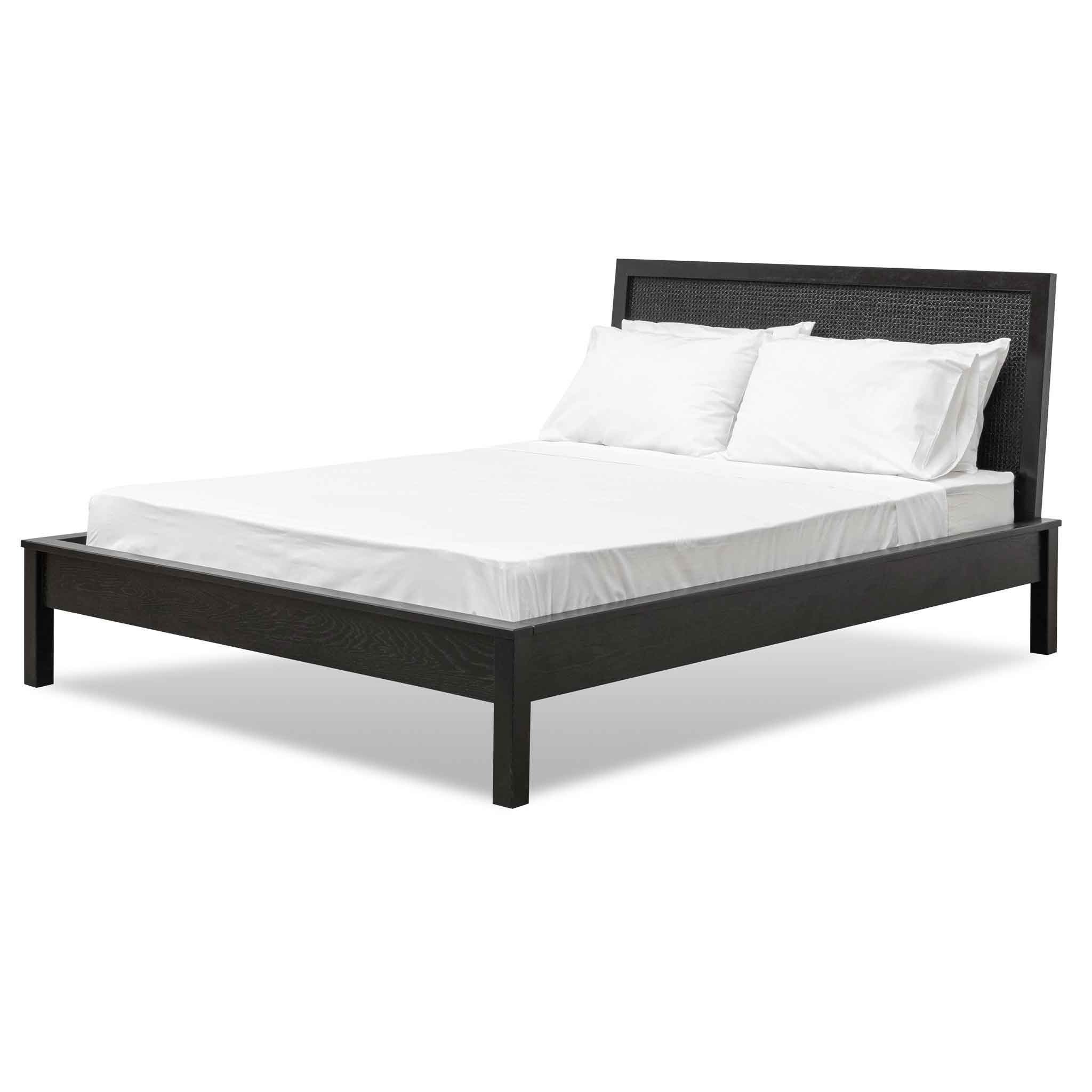 Olivia Wooden Queen Bed Frame - Black Rattan - Beds