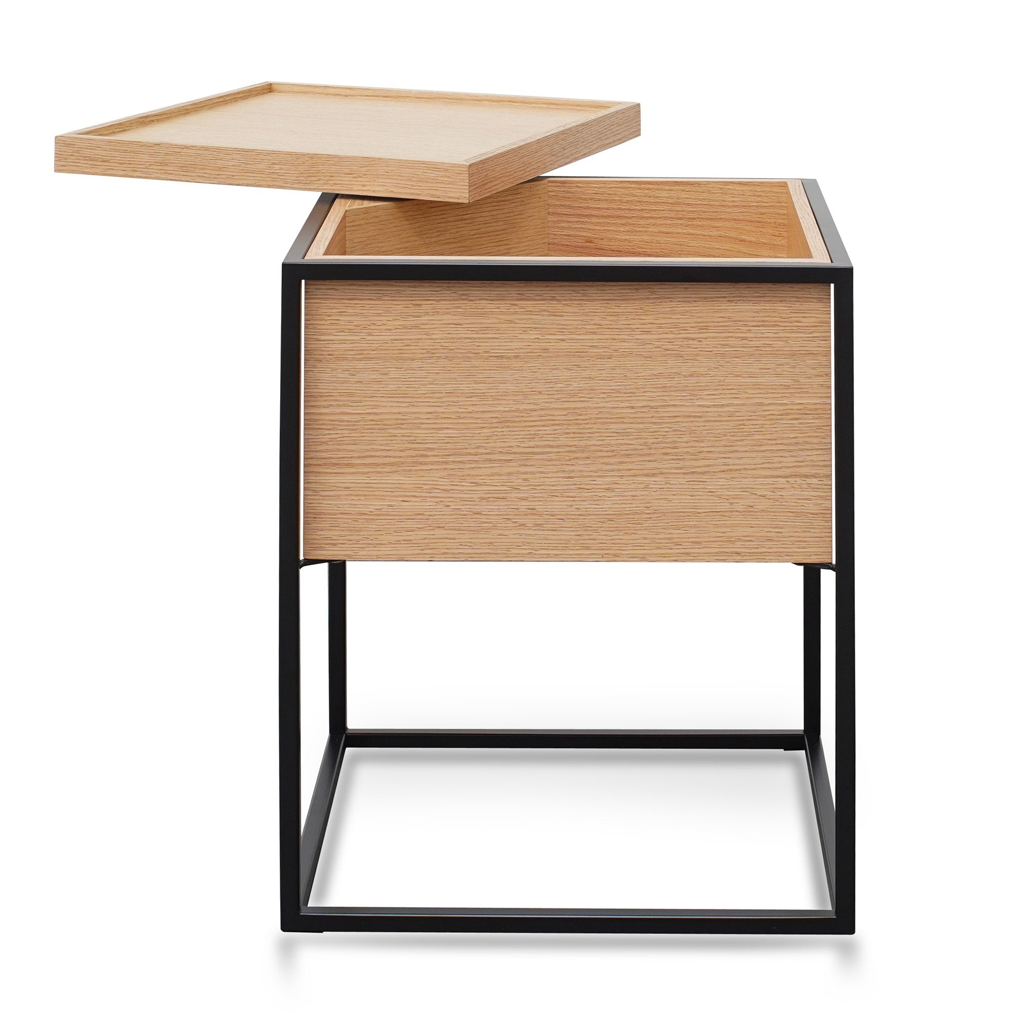 Onyx Scandinavian Oak Side Table - Black and Natural - Bedside Tables