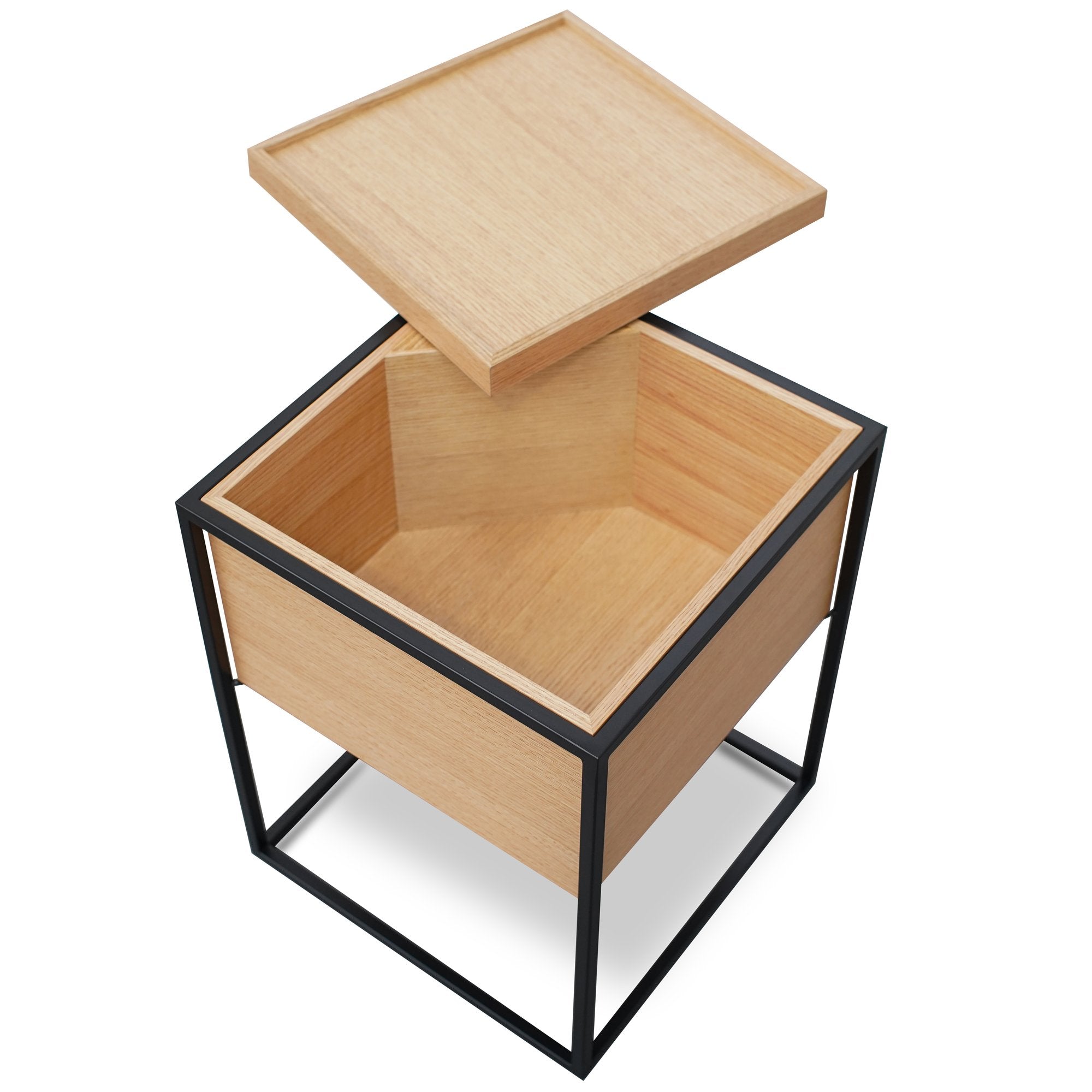 Onyx Scandinavian Oak Side Table - Black and Natural - Bedside Tables