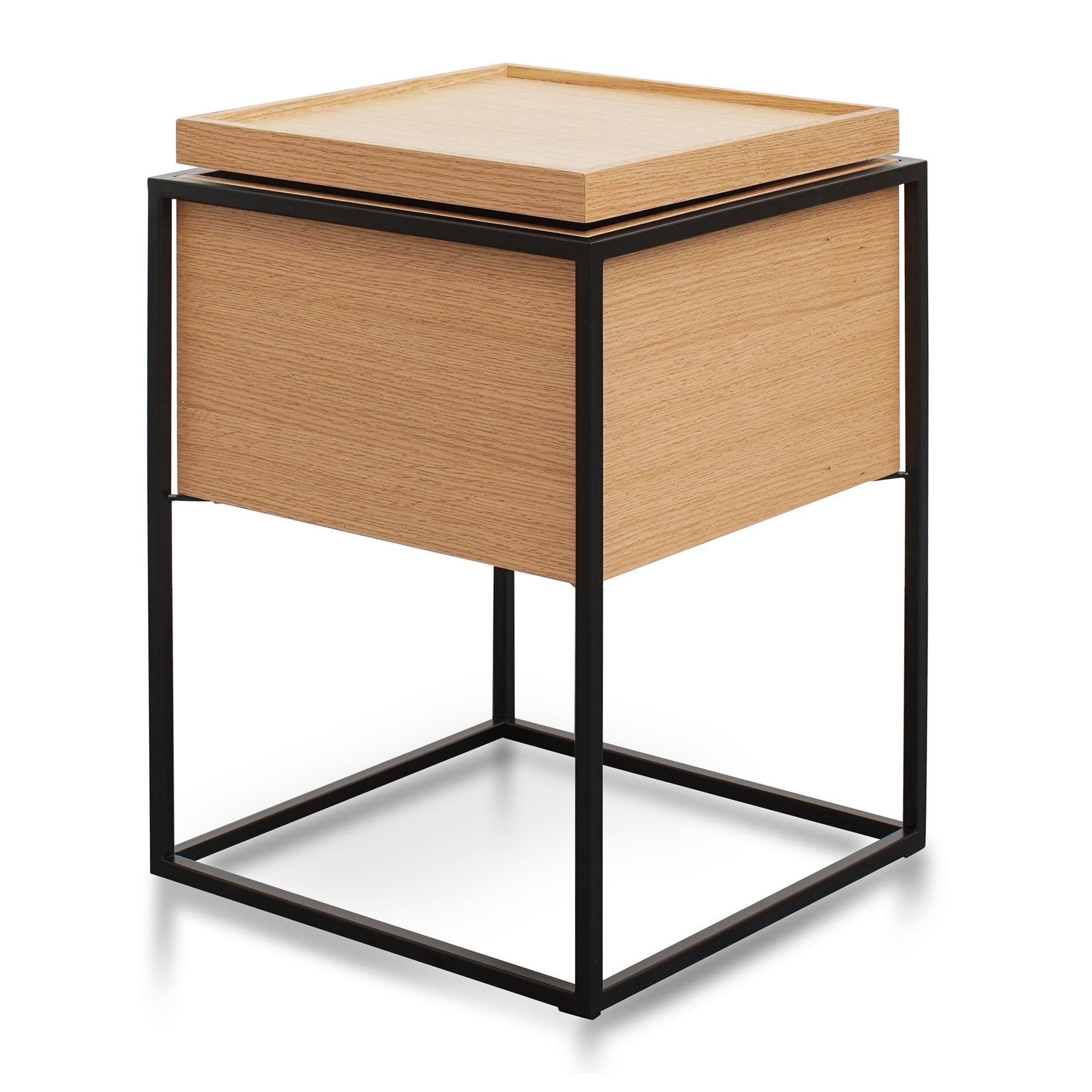 Onyx Scandinavian Oak Side Table - Black and Natural - Bedside Tables