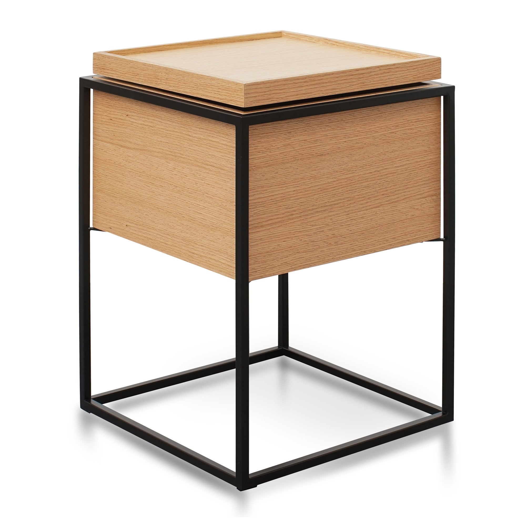 Onyx Scandinavian Oak Side Table - Black and Natural - Bedside Tables