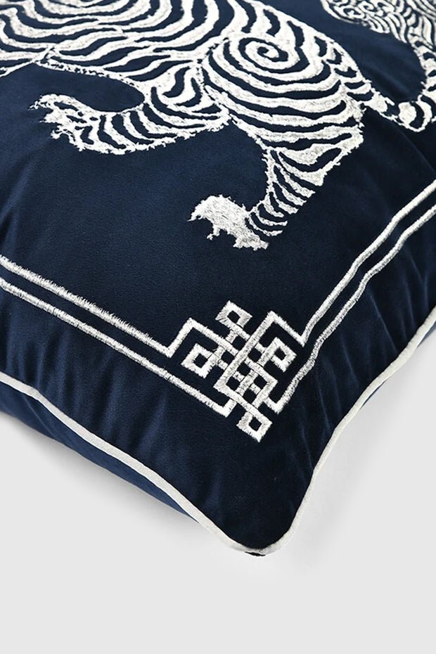 Oriental Blue Velvet Pillow Cover - Pillow Covers