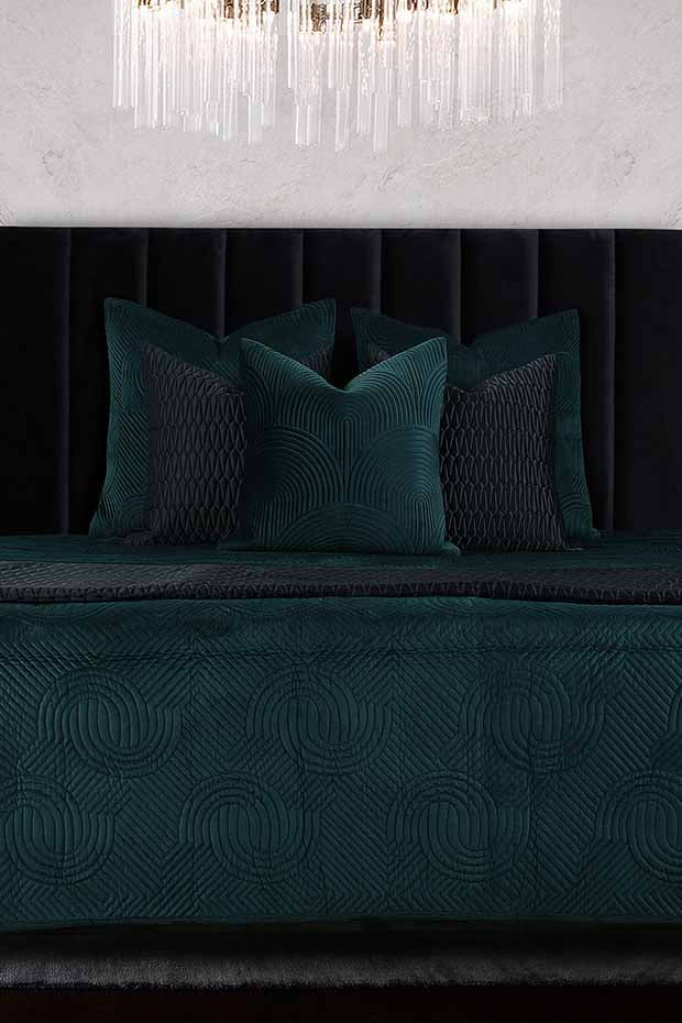 Quilted Arch Lumbar Pillow Cover , Emerald - Pillow Covers