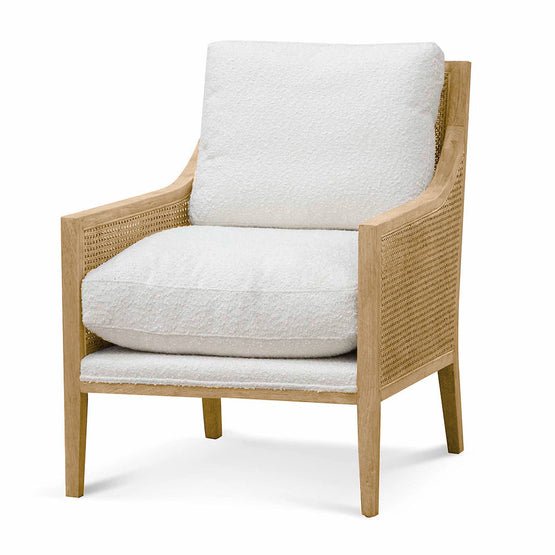 Raya Rattan Arm Chair - Ivory White Boucle - Armchairs