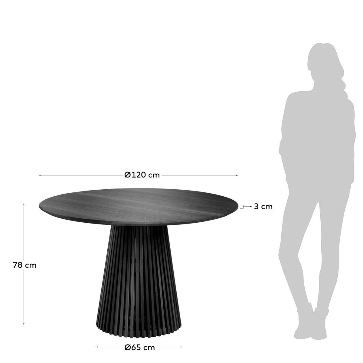 Rume Solid Timber Round Dining Table - Black - Dining Tables