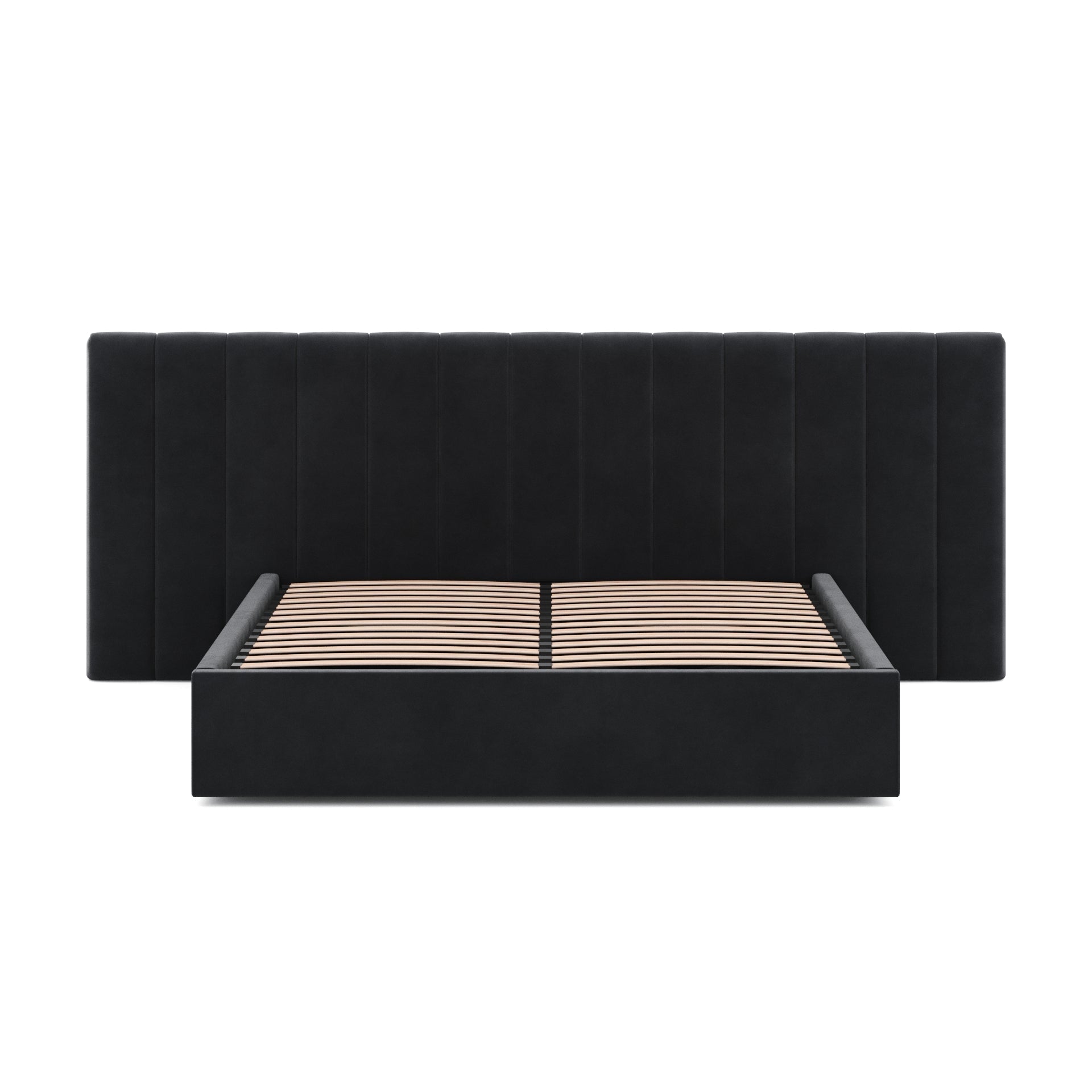 Ryan Wide Base King Sized Bed Frame - Black Velvet - Beds