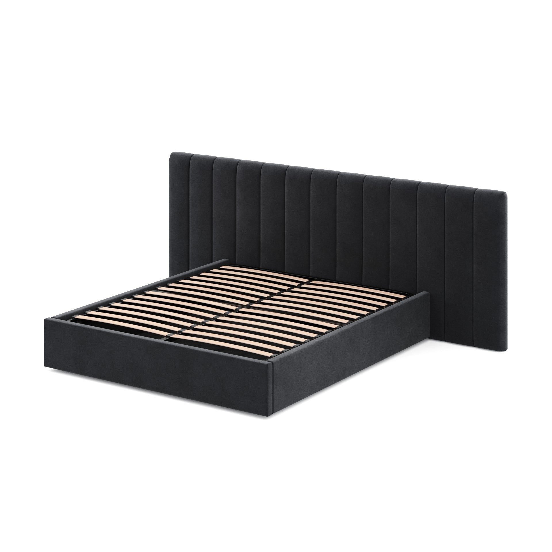 Ryan Wide Base King Sized Bed Frame - Black Velvet - Beds