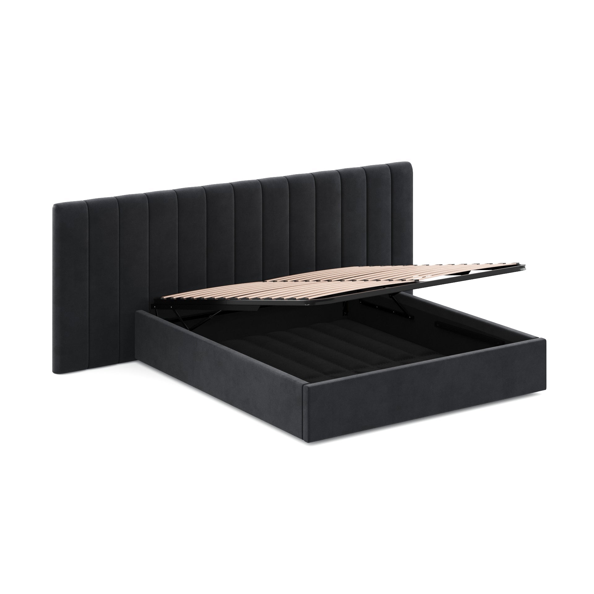 Ryan Wide Base King Sized Bed Frame - Black Velvet - Beds
