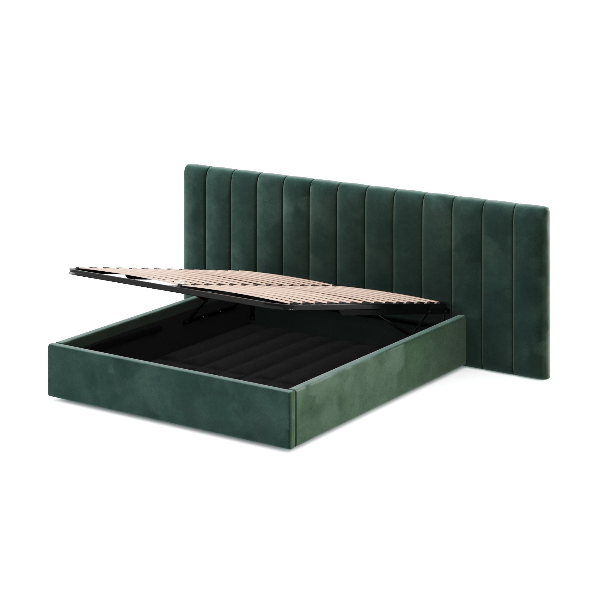 Ryan Wide Base King Sized Bed Frame - Forest Green Velvet - Beds