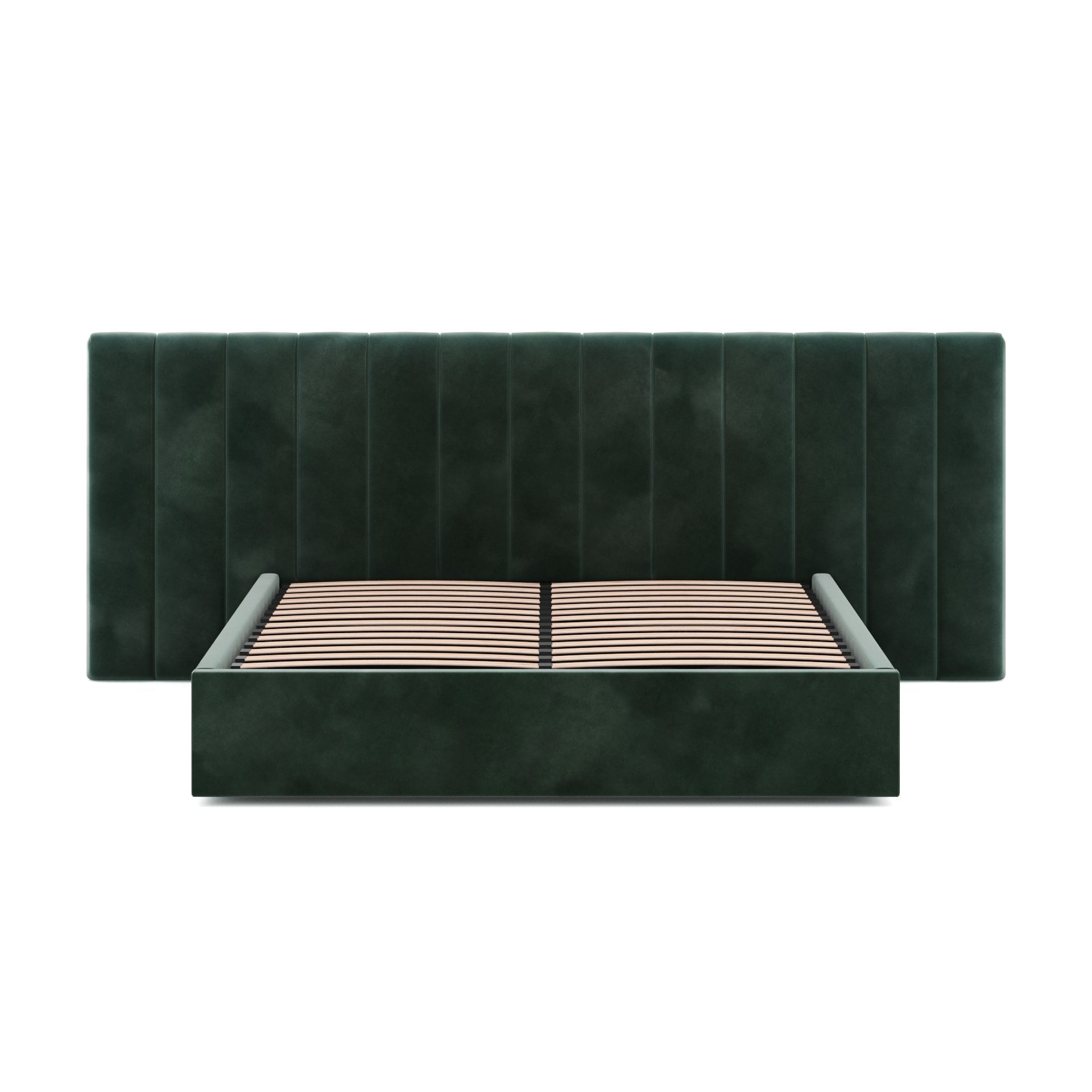 Ryan Wide Base King Sized Bed Frame - Forest Green Velvet - Beds