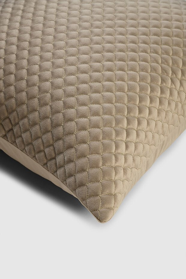 Scallop Quilted Velvet Pillow Cover , Beige - Pillow Covers