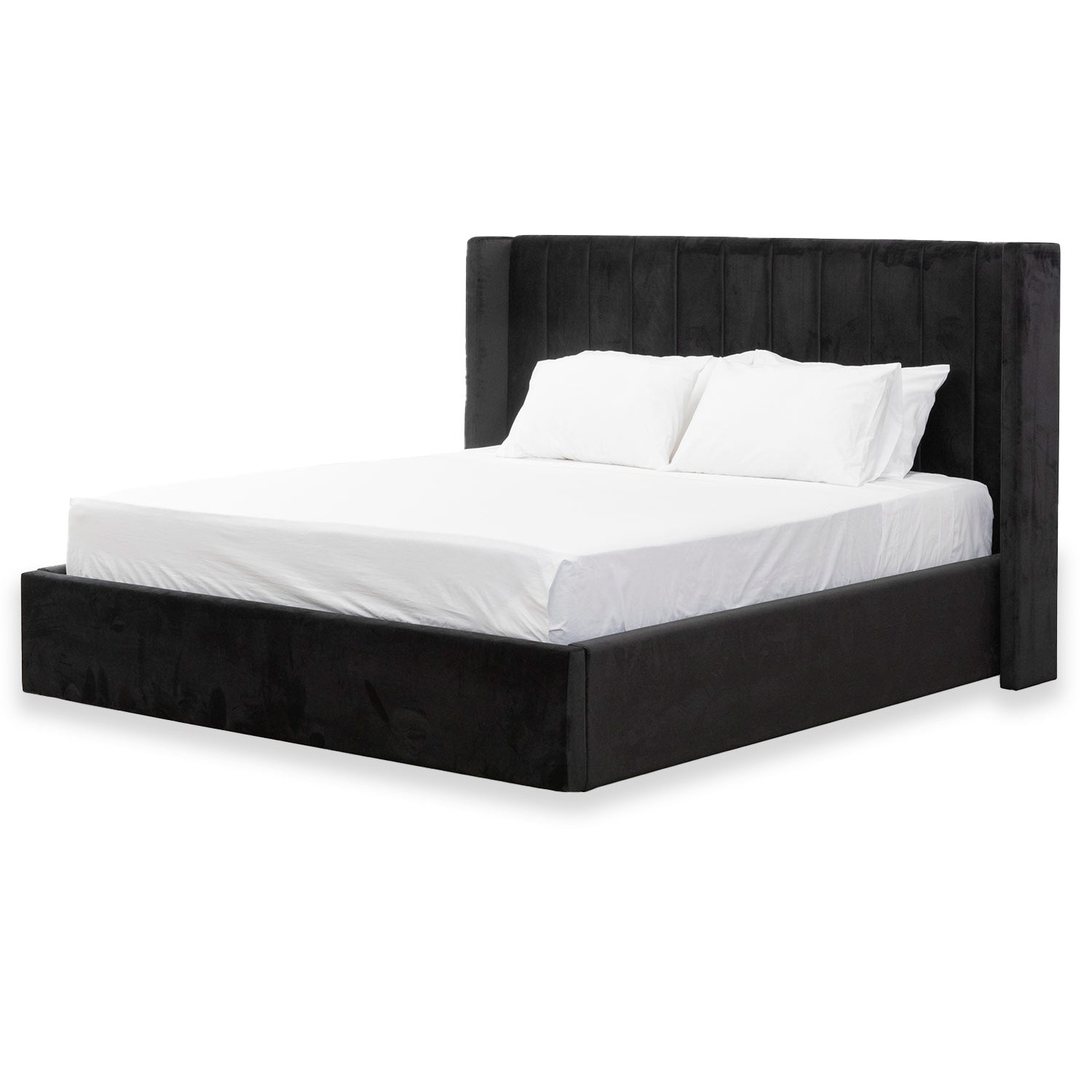 Sebastian Queen Wide Base Bed Frame - Black Velvet - Beds