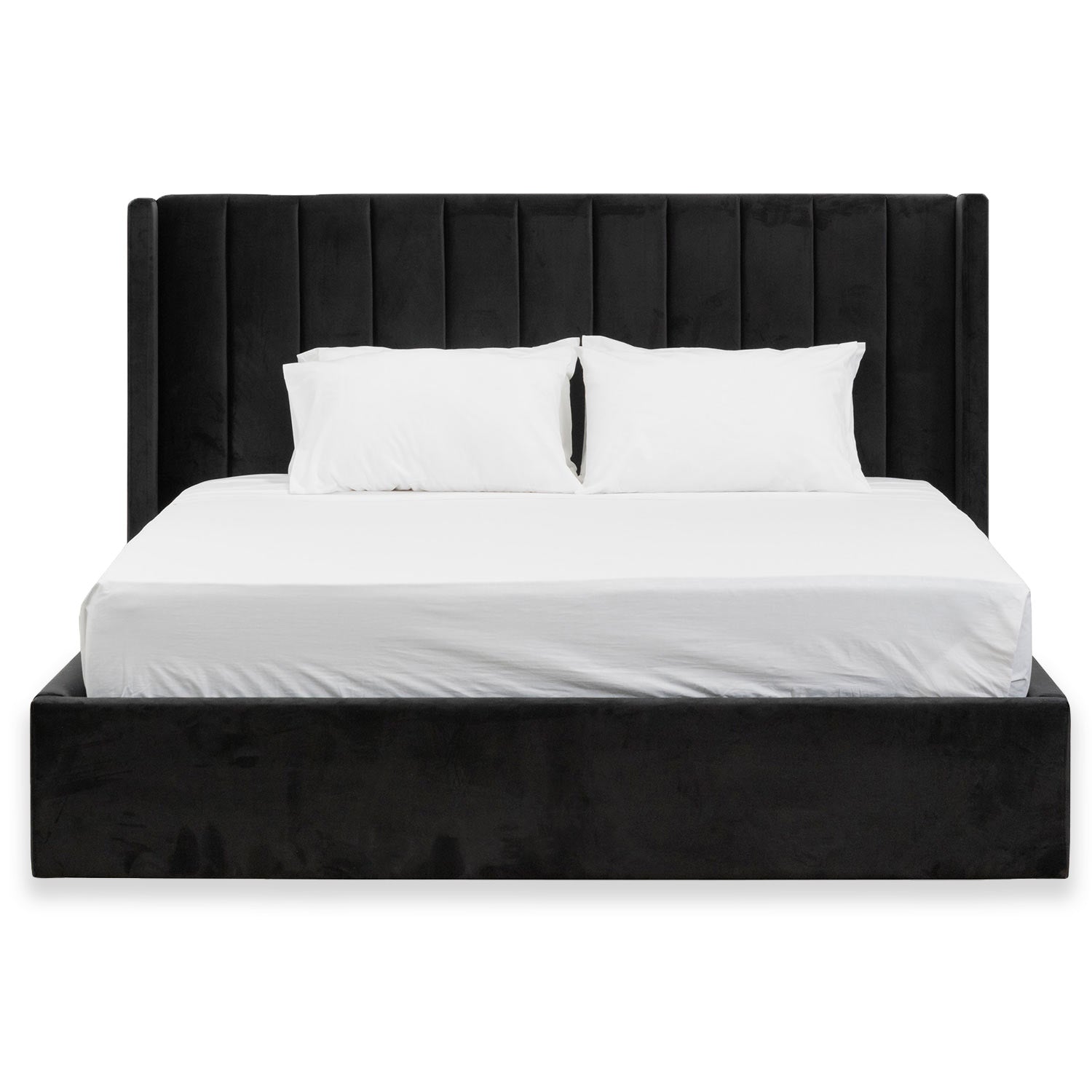 Sebastian Queen Wide Base Bed Frame - Black Velvet - Beds